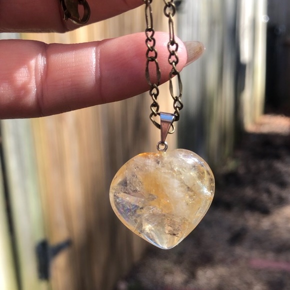 New Citrine Heart Shaped Stone W/Choice of Necklace (Unisex) - Picture 3 of 6